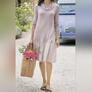 Soft Surroundings Cowl Neck Drop Waste Ruffle Dress